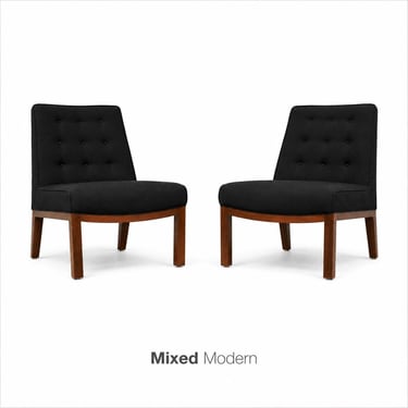 Edward Wormley for Dunbar Black Walnut Slipper Lounge Chairs - A Pair 