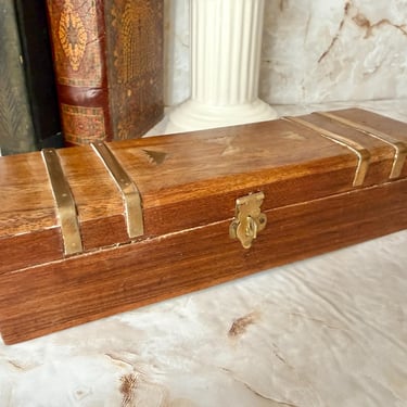 Brass Inlaid Wood Glove Box, Trinket Chest, Dresser Top Organization, Minimalist Design, Vintage Decor 