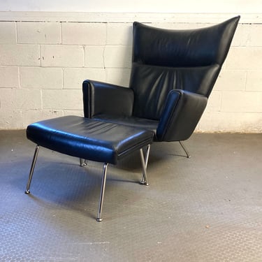 Vintage Modern Black Butterfly Leather Lounge Chair and Ottoman 