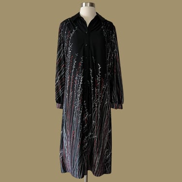 Vintage 70s Black Bamboo Dress, Lady Mendel 