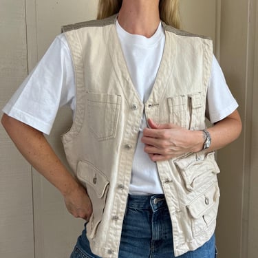 Vtg 90s GAP Utility Vest, Vintage Cotton Khaki Sport Utility Sleeveless Jacket, GAP Mens Hunting Vest 