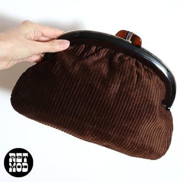 Deadstock Vintage 70s Brown Velvet Corduroy Clutch Purse 