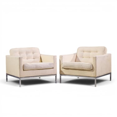 Florence Knoll Mid Century Relaxed Cube Club Lounge Chairs - Pair - mcm 
