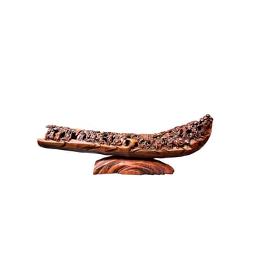 Vintage Bamboo Curved Boat Depicting the 18 Lohan Arhats Art Figure GB637E 