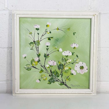 Vintage Framed Floral Original Painting Art J. Allen Boucher Flower Frame Painted Wall Decor Oil Acrylic Cherry Blossom 1970s 