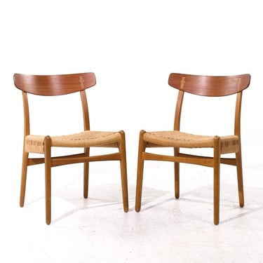 Hans Wegner for Carl Hansen & Son CH23 Mid Century Danish Teak and Oak Dining Chairs - Pair - mcm 