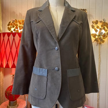 vintage 1970s gray corduroy western jacket, ms pioneer, 70s fashion, unisex, m/l 