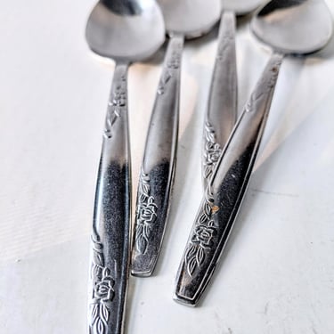 4 Vintage Rosemere Imperial International Stainless Flatware Teaspoons:  Mid Century Replacement Utensils, IMIROSE 