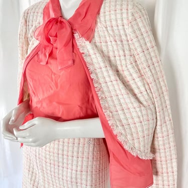CHANEL Skirt Suit, 2004 Chanel Archival Couture, CLASSIC Vintage French Chic, Pink Tweed Fringe, Pastel Chanel Ensemble, 3pc Chanel Ensemble 
