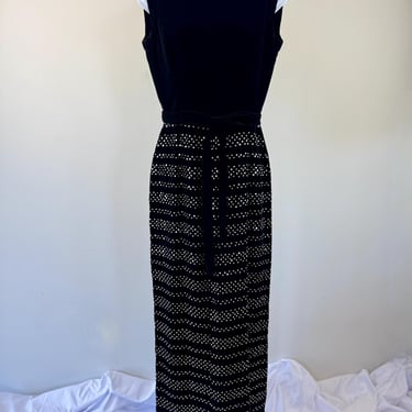 1960s Malcolm Starr Black Velvet Dress with Sequins 