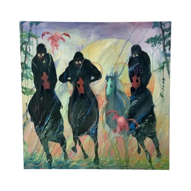 Large Modern Oil Painting of Four Horsemen- 48x48, apocalyptic 