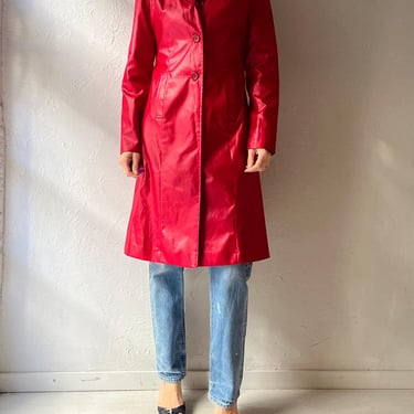 Vintage 90s 'Le Ch&acirc;teau' Red Retro Statement Outerwear Trench Coat / Small 