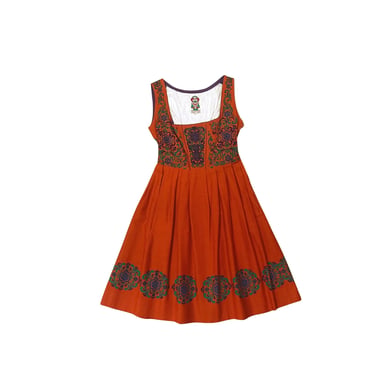 1960s Heller Salzburger Trachten Oktoberfest German Barvarian Orange dirndl dress / 26 waist / small / bright orange / folklore / 