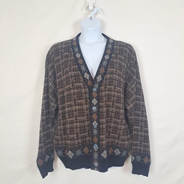 Vintage 90s Brown & Grey Argyle Cardigan 