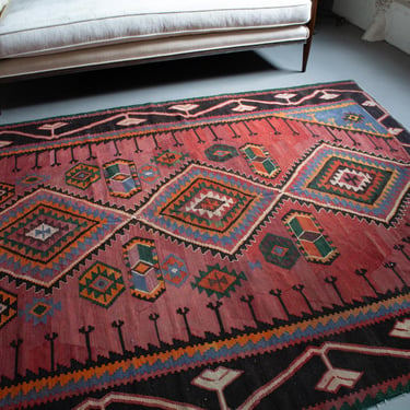 Vintage 6’1” x 9’7” Caucasian Finely Handwoven Geometric Flatweave Kilim 1950s Rug - FREE DOMESTIC SHIPPING 