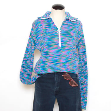 Vintage 70's Neon Knit O-Ring Sweater Sz M 