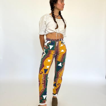 Vintage 1990s fun graphic jeans / hot tuna style / high waisted / slim leg / XXS-XS 