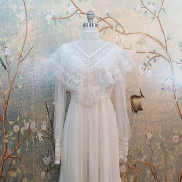 vintage 1980s Gunne Sax wedding dress bridal gown high neck size 9 xs 