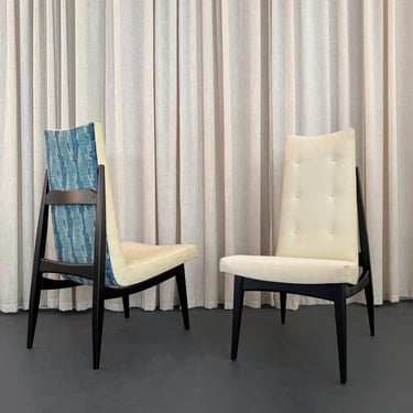 Pair Of Mid-Century Modern Highback Accent Chairs, Two-Tone Upholstery
