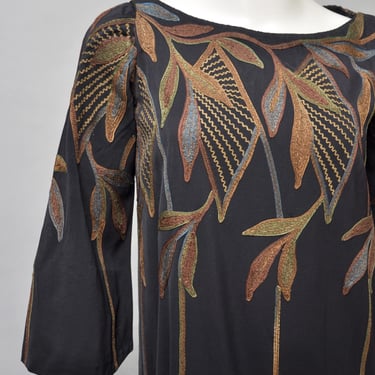 antique 1920s black wool Egyptian revival embroidered dress XS-S 