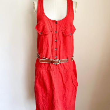 Vintage 1980s Tomato Red Overall Dress / S 