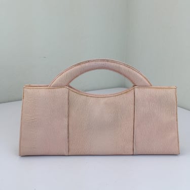 Polished Look of Plastics - Vintage 1950s 1960s Shell Pink Textured Faux Leather Handbag Clutch 