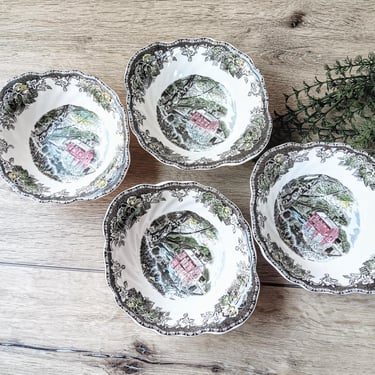 Johnson Bros Friendly Village The Old Mill Handled Soup Cereal Bowls (Set of 4), England Cottage 