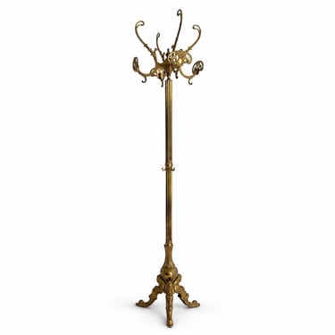 Vintage Italian Gold Coat Rack with Rotating Crown, Ornate Hall Tree, 1960s 
