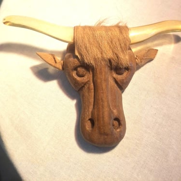 Vintage 60s/70s Wood and Lucite Texas Longhorn  Brooch / RARE 