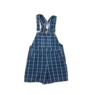 1990s Bill Blass Denim Plaid Overalls / Jeans / Blue and White / Medium / M / Grunge / Jumper / Preppy / Printed Overalls / 