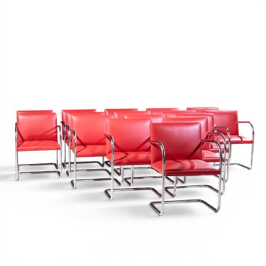 Mies van der Rohe for Knoll BRNO Cantilever Chrome Dining Chairs - Set of 16 
