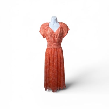 1980s Maggy London By Jeannene Booher Orange Dot Dress 