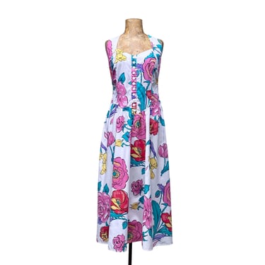 Vintage 1980s New Wave Floral Sun Dress, Medium, VFG 