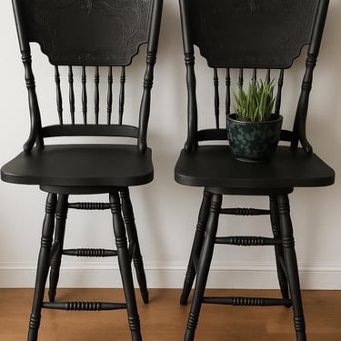 Farmhouse stools dining chairs hand painted stools  custom color antique black painted chairs kitchen chairs 2 stools chair farmhouse decor 