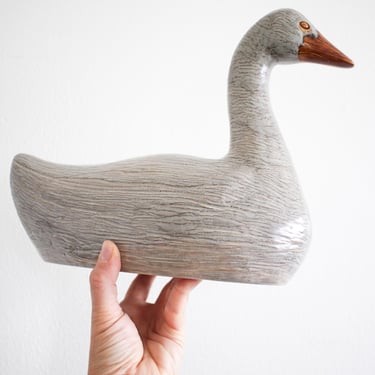 Vintage Ceramic Goose Statue, Ceramic Duck Decoy, Cottagecore Bookshelf Decor, Gift for Bird Lovers 