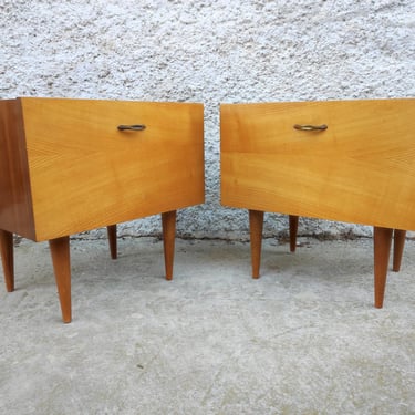 Vintage Pair of Bedside Tables/ Mid Century Nightstands Storage/ Retro Night Tables/ Storage Tables/ Wooden Nightstands from Yugoslavia 70s 