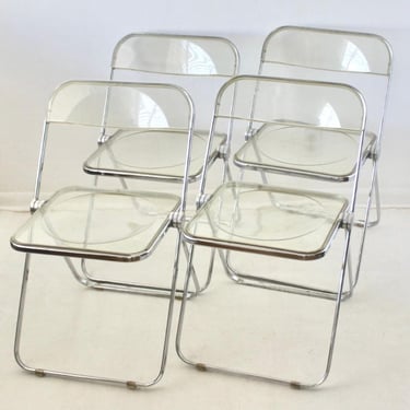 Pila Folding Lucite Chairs by Piretti for Castelli Chrome Smoked Lucite Vintage -set of 4 