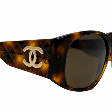 Chanel Tortoiseshell Matelassé Sunglasses with Logo, c. 90's