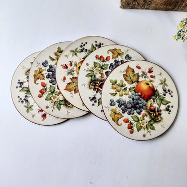 4 Vintage Pimpernel Cork Backed Coasters, Fresh Fruit, Fruit Harvest Design/ Made in England 1980s Kitchen/ Country Cottage Core, Farmhouse 