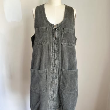 Vintage 1990s Olive Green Corduroy Zip Up Dress / M 