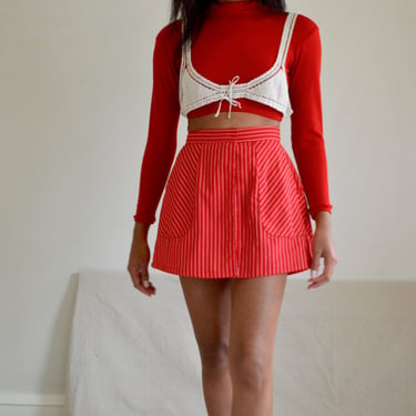 mixed pattern striped and polka 80s skort 