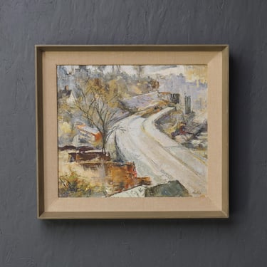 Vintage Gertrude Hollis 1950's Landscape Oil Painting Framed 