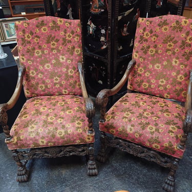 Pair of Antique Revival Gothic Throne Chairs 