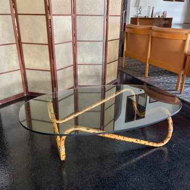 Vintage Tortioseshell Faux Bamboo Coffee Table with Oval Glass, c. 1970
