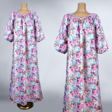 VINTAGE 1980s Soft Brushed Flannel Nightgown – 80s Miss Elaine at Home, Floral Rose Print House Dress NOS | VFG 