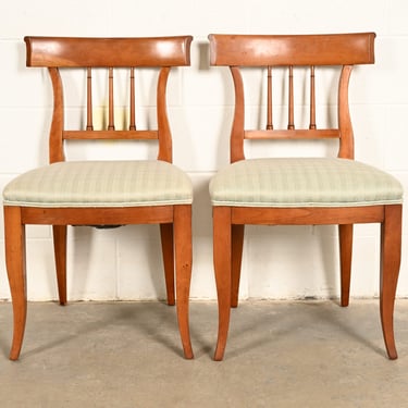 Kindel Furniture Regency Solid Cherry Wood Klismos Side Chairs or Dining Chairs, Pair