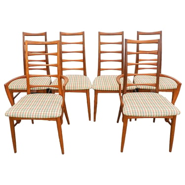 Set of 6 (2 Arm + 4 Side) Danish Teak Koefoeds Hornslet Ladder Back Dining Chairs
