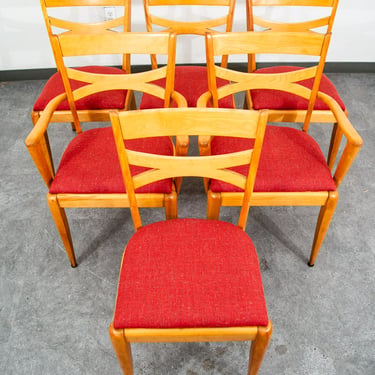 Mid Century Modern Dining Chairs Set 6 Heywood Wakefield 2 Armchair Red Captain