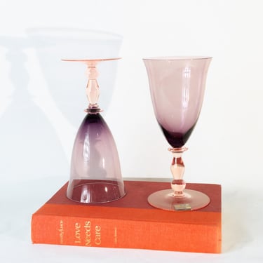 Set of 2 Vintage Mikasa Estate Amethyst and Pink Goblets, Crystal Glasses, Vintage Glassware 