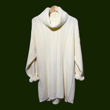 Cream Angora Sweater, Vintage 90s Oversized Earthy Rustic Earthcore Ivory Off White Soft Comfy Cowl Neck Cocoon Jumper, Minimal Simple Plain 